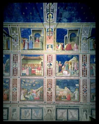 Widok na freski na lewej ścianie, c.1303-05 (po renowacji)