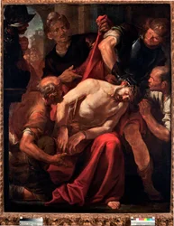 Wyśmiewanie Chrystusa (Jezus wyśmiewany przez żołnierzy) Obraz Gioacchino Assereto (1600-1649) Geny z XVII wieku, Musei di Strada Nuova