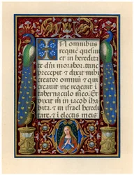 Strona tekstu z Matką Boską i dwoma pawiami, ok. 1490.