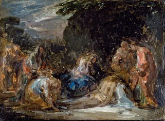 Osadzanie, Giovanni Carnovali zwany Piccio (1804-1873), olej na płycie, 21x29 cm