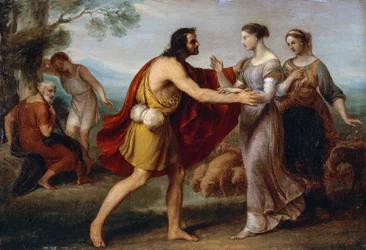 Spotkanie Jakuba i Racheli, Giovanni Carnovali zwanego Piccio (1804-1873), olej na miedzi, 38x53 cm