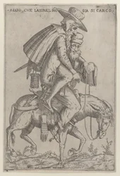 Karykatura z dwoma mężczyznami na mule, 1575-99.