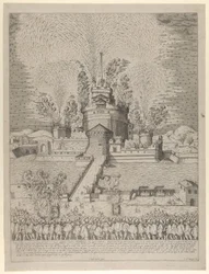 Pokaz sztucznych ogni „Girandola” w Zamku Świętego Anioła w Rzymie, nocna s..., 1579.