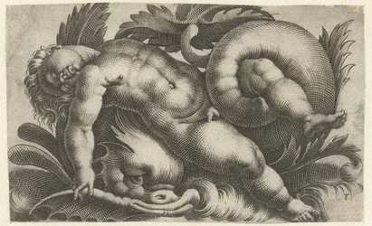 Śpiące putto na delfinie Putti o morskich stworzeniach (tytuł serii)