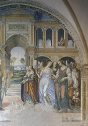Florentius wysyła nierządnice do klasztoru, scena z życia św. Benedykta