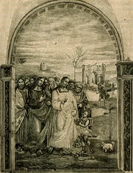 Rozmnażanie bochenków chleba i ryb, fresk Sodomy (1477-1549), refektarz Sant