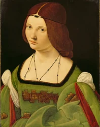 Portret damy (przed czyszczeniem) (olej na panelu) (patrz 130358)