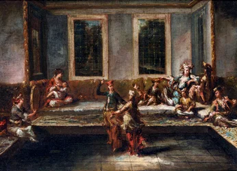 Para tańcząca w haremie par Guardi, Giovanni Antonio (1699-1760). Olej na płótnie, format : 44x61,5