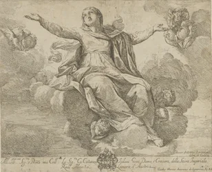 Wniebowzięcie Najświętszej Marii Panny siedzącej w obłokach z rozpostartymi ramionami, ang..., 1685-1720.
