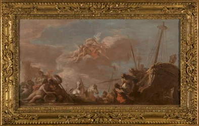 Szkic sufitu Banque Royale: Le Déchargement en bord de Seine de marchandises en provenance de la Louisiane, en 1720 (olej na płótnie (splot))