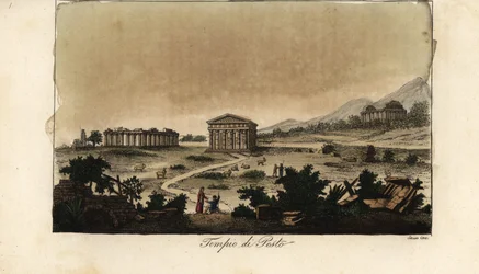 Widok starożytnych greckich świątyń Hery w Paestum, Włochy