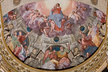 Genua, Duomo (katedra św. Wawrzyńca), wnętrze, kaplica Lercari lub kaplica Najświętszego Sakramentu (absyda północna), apsyda: „Wniebowzięcie Najświętszej Marii Panny”, fresk Giovanniego Battisty Castello znany jako Bergamasco