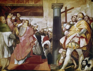 Quadroni de San Carlo: epizod z życia św. Karola Boromeusza (1538-1584): wzniesienie krzyża w Mediolanie (Quadroni św. Karola: życie i cuda św. Karola Boromeusza: wzniesienie krzyża w Mediolanie) Obraz Cerano (Giovan Battista Crespi) (156