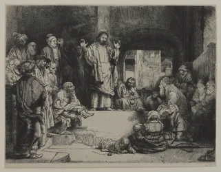 Przepowiadanie Chrystusa (La Petite tombe), ok. 1652 (akwaforta, sucha igła i rytowanie na papierze wykładanym przymocowanym do papieru wykładanego)