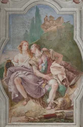 Palazzina (Mały Budynek): widok na czwartą komnatę lub Torquato Tasso, z freskami przedstawiającymi epizody „Jerusalem Delivered”: „Rinaldo i Armida w zaczarowanym ogrodzie, potajemnie obserwowani przez Ubaldo i Carlo”