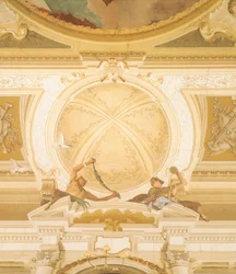 Detal fresków na suficie sali balowej, Villa Pisani, Stra, Wenecja, autorstwa Giambattisty Tiepola (1696-1770)