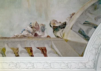 Sława zapowiada mieszkańcom willi przybycie Henryka III, szczegół, ok. godz. 1750 (fresk osadzony na płótnie)