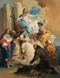 La Vierge avec sześciu świętych - Dziewica z sześcioma świętymi, autorstwa Tiepolo, Giambattista (1696-1770). olej na płótnie, ok. 1750. Wymiary: 72,8x56 cm. Muzeum Szepmuveszeti, Budapeszt