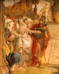 Spotkanie Antoniusza i Kleopatry, Giambattista Tiepolo (1696-1770), fresk, detal, Palazzo Labia, Wenecja, Włochy