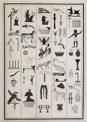 Rysunki dekoracji z wnętrza grobowca faraona Psametyka I, reprodukowane w 1817 roku przez Giovanniego Battistę Belzoniego, znajdującego się w British Museum w Londynie