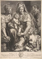 Dziewica z Dzieciątkiem ze św. Katarzyną, Franciszkiem z Asyżu i Janem Chrzcicielem, połowa XVII wieku.