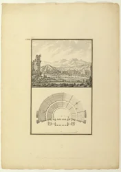 Widok i plan teatru w Hierapolis (obecnie Pamukkale), ok. 1750 (pióro i atrament oraz pranie na papierze)