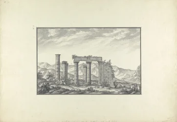 Widok ruin świątyni jońskiej w Sardes, prawdopodobnie świątyni Neptuna, ok. 1750 (szary wash, długopis i atrament i ołówek na papierze)