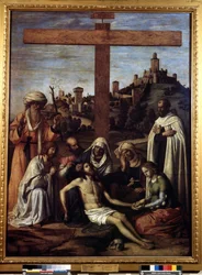 "Osadzanie" Napis "INRI" na krzyżu. Obraz Giovanniego Battisty Cima da Conegliano (ok. 1459-1517) XVI wiek Wymiary 199x148 cm Muzeum Puszkina, Moskwa