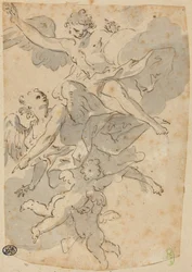 Anioły i Putti (pióro i brązowy tusz z szarym tuszem na węglu; odłożone)