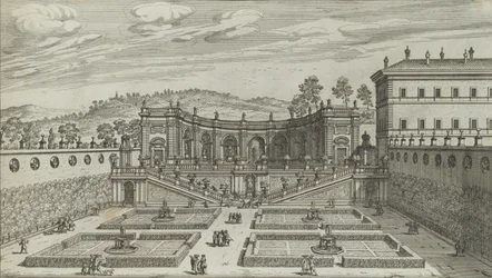 Inny widok perspektywiczny Teatro et Giardino Contigvo z Mondragone we Fras ..., 1691 lub później.