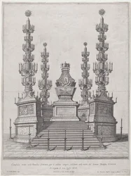Katafalk dla papieża Klemensa X, centralna konstrukcja na szczycie piętnastostopniowej platformy, z..., 1676.