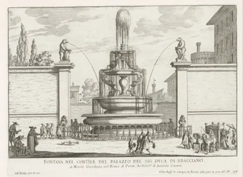 Fontein in de binnenplaats van Palazzo Taverna te Rome Fontanna na dziedzińcu pana książę Bracciano (tytuł na obiekcie) Fontanny Rzymu (tytuł serii) Fonteinen van Rome (tytuł serii)