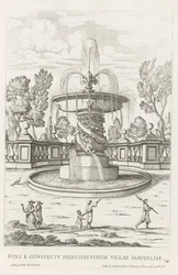 Fontein met dolfijnen in de tuinen van Villa Doria Pamphilj te Rome Fontanna przed bramą książęcą miasta Pamfilia (tytuł na obiekcie) Le fontane ne palazzi e ne giardini di Roma (tytuł serii) Fonteinen in de paleizen en tuinen van Rome (seria titl