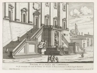 Fontanna przed Palazzo Senatorio na Kapitolu w Rzymie Fontana su la Piazza del Campidoglio (tytuł na obiekcie) Fontane di Roma (tytuł serii) Fontanny Rzymu (tytuł serii)