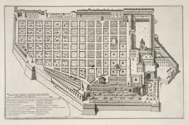 Papieski ogród i pałac na Kwirynale, z Il Nuovo Teatro della Fabriche et Buildings in Perspective of Modern Rome, opublikowane ok. 1665-69 (patrz także 172928)