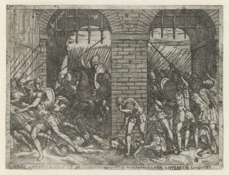 Romeinse soldaten vallen Crustumerium binnen Ofiara Crustumeni (...) pozbawiona obywatelstwa (tytuł na przedmiocie) Leven van Romulus en Remus (tytuł serii)