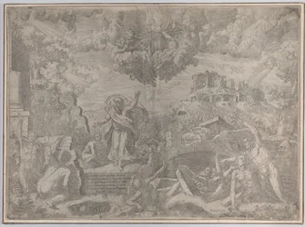 Wizja Ezechiela, ze zmarłymi powstającymi i przybierającymi swoje ciało, Bóg Ojciec z..., 1579.