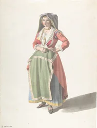 Młoda kobieta stojąca w tradycyjnym neapolitańskim stroju, ca. 1775-1821.