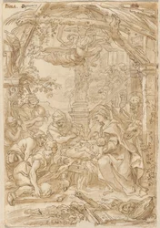 Adoracja pasterzy, ok. 1680-1690 (rysunek piórkiem i tuszem)