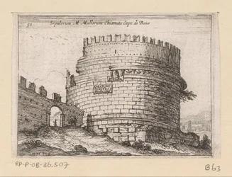 Tombe van Caecilia Metella w Rzymie Sepulcrum M. Mallorum zwany Przylądkiem Boue (tytuł na obiekcie) Gezichten op Rome (tytuł serii) Niektóre widoki i perspektywy niezamieszkanych miejsc w Rzymie (tytuł serii)