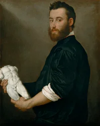 "" Portret rzeźbiarza Alessandro Vittoria (1525-1608) "" (Rzeźbiarz Alessandro Vittoria (1525-1608)) Obraz Giovan Battista Moroni (1520 / 25-1578) - około 1552-1553 - Olej na płótnie Dim 82, 5x64 , 6 cm Muzeum Historii Sztuki, Wiedeń