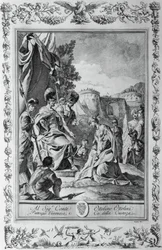 Armida przed Goffredo, grawerowanie, Giovanni Battista Piazzetta (1683-1754) dla Canto III of Jerusalem Delivered, Torquato Tasso (1544-1595), wydane przez Giovanni Battista Albrizzi, Wenecja, Włochy