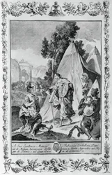 Crusaders at Siege of Jerusalem , grawerowanie, przez Giovanni Battista Piazzetta (1683-1754) dla Canto III of Jerusalem Delivered, przez Torquato Tasso (1544-1595), wydane przez Giovanni Battista Albrizzi, Wenecja, Włochy