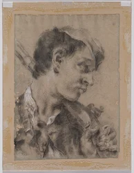 Głowa młodego mężczyzny z profilu z pistoletem na ramieniu, ok. 1930 r. 173040s.