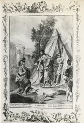 Jerozolima wyzwolona, pieśń III, ilustracja Giovanniego Battisty Piazzetty (1683-1754) do poematu Torquata Tassa (1544-1595), wydanie opublikowane w Wenecji w 1745 roku, Włochy