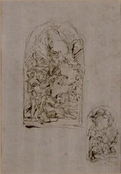 Szkice ołtarza ze świętą Małgorzatą z Kortony, świętym Sebastianem i świętym Rochem (recto); Dwa szkice ołtarza (verso)