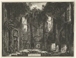 Akademia w de Villa Adriana t i Tivoli Dieta, czyli jedno i drugie Miejsce, które daje wejście do kilku okazałych Komnat, i do innych wspaniałych Pokojów, istniejących w Willi Adrian (...) (tytuł na obiekcie) Gezichten op Rome (tytuł serii) Rysowane i graw