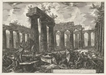Bazylika di Paestum w Paestum Autre vue interior des restes du Collège supposé des Anfictions (tytuł przedmiotu) Różne widoki pozostałości trzech dużych budynków wciąż stojących w Paestum (tytuł serii) Differentes vues de quelques