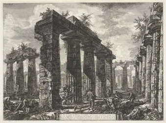Bazylika di Paestum w Paestum Różne widoki pozostałości trzech dużych budynków wciąż stojących w Paestum (tytuł serii) Różne vues de quelques restes de trois grands édifices qui subsistent encore dans l