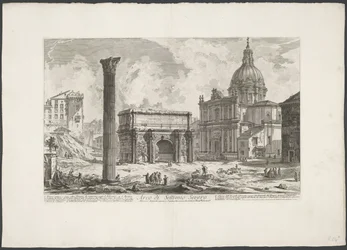 Boog van Septimius Severus op het Forum Romanum Łuk Septymiusza Sewera (...) (tytuł na obiekcie) Gezichten op Rome (tytuł serii) Widoki Rzymu zaprojektowane i wyryte przez architekta Giambattistę Piranesiego Ve (nez) iano (tytuł serii)